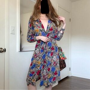 Albert Nipon Multicolor Floral Long Sleeve Dress 100% silk
